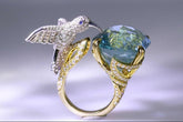 Hummingbird Blue Topaz Diamond Ring - 18K Two Tone Gold