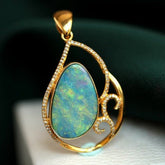 Blue Opal Diamond Mermaid Pendant - 18K Yellow Gold