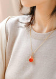Bi-Color Red Agate Teardrop Necklace - 18K Yellow Gold