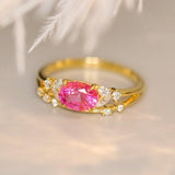 Pink Sapphire Diamonds Horizontal Stacking Ring in 18K Gold