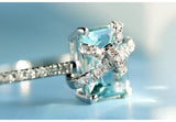 Aquamarine Diamond Ring - Emerald Cut 18K White Gold Bow Ring