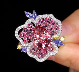 4.73ct Pink Spinel Pear Platinum 950 Flower Design Ring