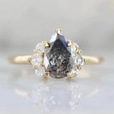 1.55ct Pear Cut Salt & Pepper Diamond Ring - 18K Yellow Gold