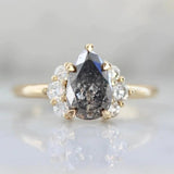 1.55ct Pear Cut Salt & Pepper Diamond Ring - 18K Yellow Gold