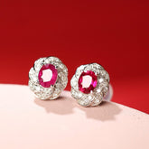 Ruby & Diamond Earrings in 18K White Gold
