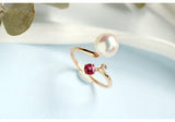 Akoya Pearl & Red Tourmaline Open Ring - 18K Yellow Gold
