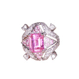 Sparkly Pink Sapphire Platinum 950 Earrings with Cluster Diamonds