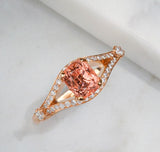 Padparadscha Color Spinel Diamonds Ring in 18K Rose Gold