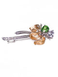 Tsavorite & Diamond Flower Brooch, 18K Two Tone Gold