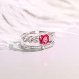 Leaf Red Spinel 18K White Gold Stacking Ring with Diamond