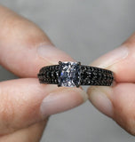 Metal Grey Spinel & Black Diamonds Ring in 18K Black Gold