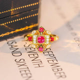 Jedi Spinel & Diamonds Symbol Art Deco Ring in 18K Yellow Gold