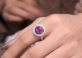 Purple Sapphire Double Halo Diamonds Ring in Platinum 950