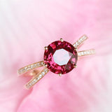 Peach Red Garnet & Diamonds Ring in 18K Yellow Gold