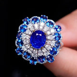 2.02ct Blue Sapphire Ballerina 18K Gold Ring with Diamonds