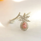 Pineapple Design Pink Diamond Ring - 18K White Gold