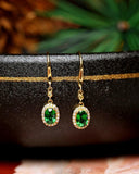 Tsavorite Oval Cut & Diamond Earrings - 18K Yellow Gold