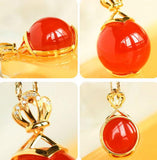 Stunning Southern Red Agate Cabochon Necklace - 18K Yellow Gold