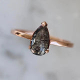 1.42Ct Pear Rose Cut Grey Diamonds 18K Rose Gold Ring