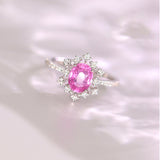 1.5ct Pink Peach Sapphire & Diamonds Cluster Ring - 18K White Gold