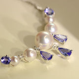 Blue Tanzanite & Akoya Pearl Cluster Necklace - 18K White Gold
