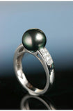 Tahitian Pearl 10mm & Diamond Ring in 18K White Gold