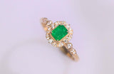 Emerald with White Diamond 18K Yellow Gold Ring