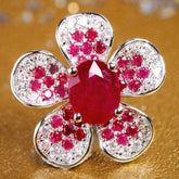 Sakura Ruby Diamonds Flower Design Necklace in 18K Gold