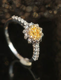 Star Fancy Yellow Diamonds Cushion Ring in 18K White Gold