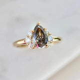 1.55ct Pear Cut Salt & Pepper Diamond Ring - 18K Yellow Gold