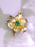 Flower Design Tsavorite & Diamond Ring in 18K Yellow Gold