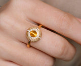 Chrysoberyl Cat's Eye Engraved 18K Gold Brush Finish Ring
