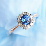 1.63ct Cushion Blue Sapphire & Halo Diamond Ring in 18K White Gold