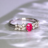 Pink Red Spinel Cushion & Diamond Ring - 18K White Gold