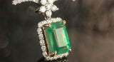 Huge Emerald & Diamond Necklace in 18K White Gold