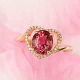 Heart Shape Oval Garnet Ring in 18K Yellow Gold