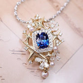 1.42ct Blue Sapphire & Pearls Diamond Pendant in 18K Gold