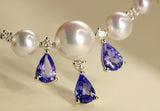 Blue Tanzanite & Akoya Pearl Cluster Necklace - 18K White Gold