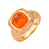 Star Engraved 3.8ct Fanta Garnet Ring in 18K Yellow Gold Ring