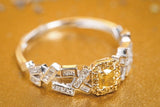 Pave Setting Fancy Yellow Diamond Ring in 18K White Gold
