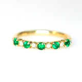 Five Emerald & Diamond Stacking Ring in 18K Yellow Gold