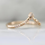 Round Diamond Tiara Ring - 14K Rose Gold Chevron Midi Band