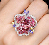 4.73ct Pink Spinel Pear Platinum 950 Flower Design Ring