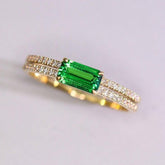 Horizontal Stone Design Tsavorite Ring in 18K Yellow Gold