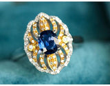 Blue Sapphire 18K Gold Free Form Ring with Diamonds