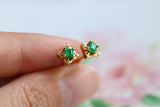 Emerald Square Cut & Diamond 18K Stud Earrings