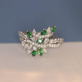 Tsavorite & Diamonds Engagement Ring in 18K White Gold