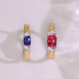 Red Spinel Hammered 18k Gold Horizontal Stone Ring with Blue Sapphire