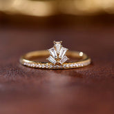 Baguette White Diamond 18K Yellow Gold Crown Wedding Ring