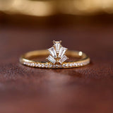 Baguette White Diamond 18K Yellow Gold Crown Wedding Ring